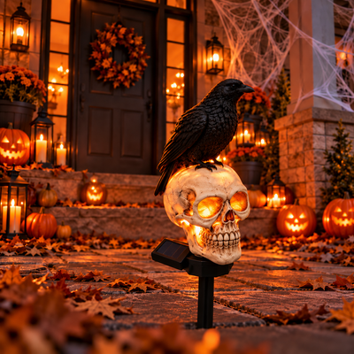 Halloween Outdoor Skeleton Light With Crow