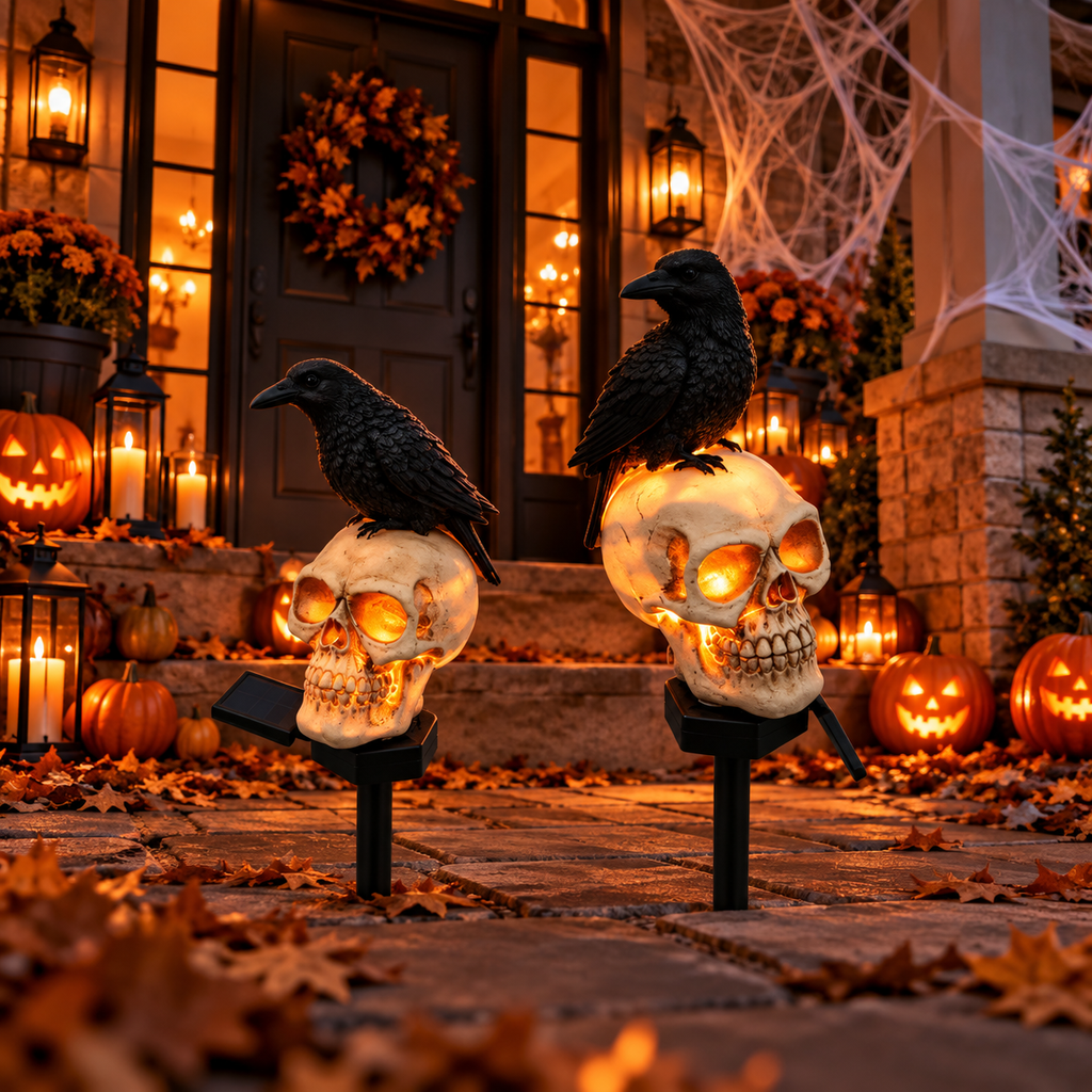 Halloween Outdoor Skeleton Light With Crow
