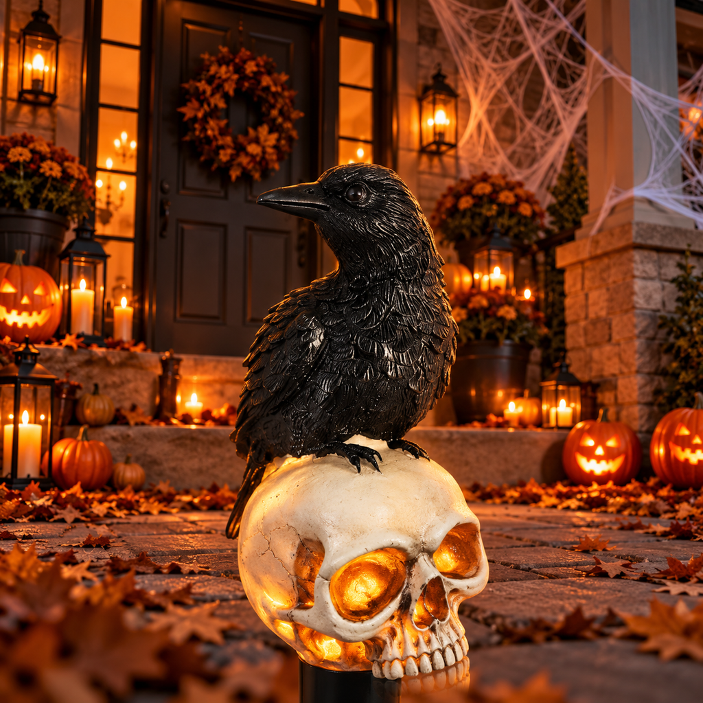 Halloween Outdoor Skeleton Light With Crow
