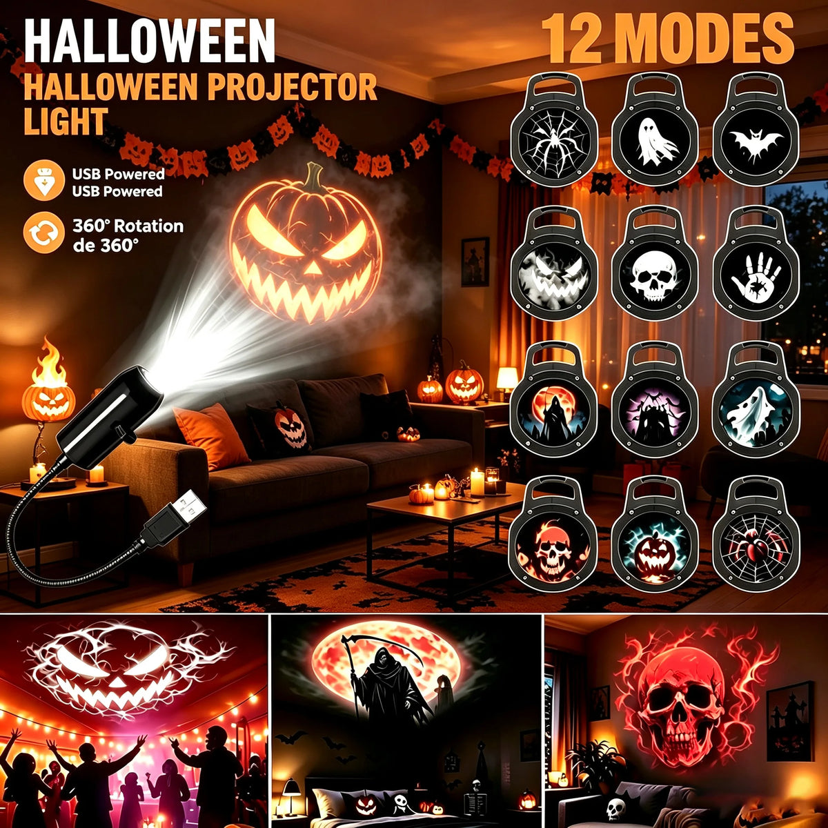 Halloween Flexible USB Projection Light