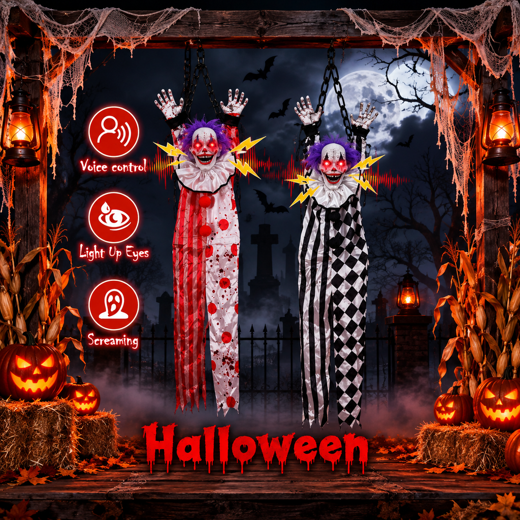 Halloween Animated Hanging Clown Prop