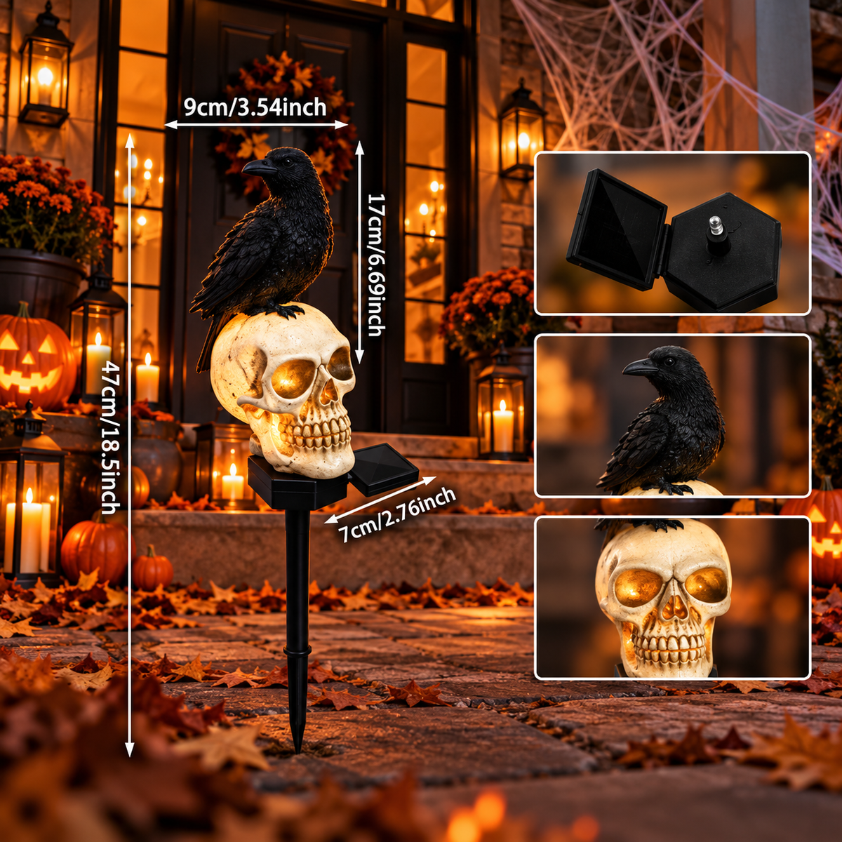 Halloween Outdoor Skeleton Light With Crow